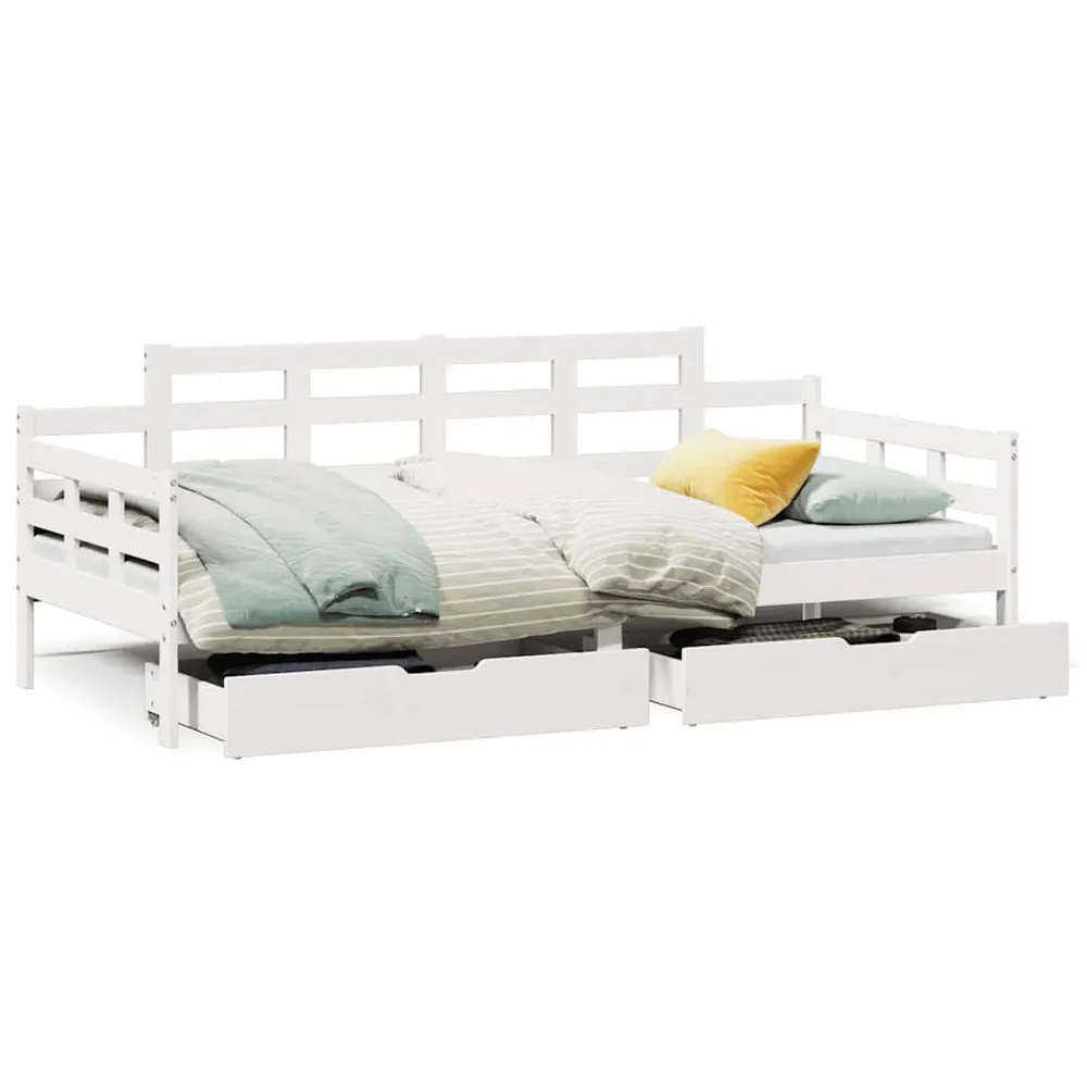 Slaapbank met lades 90x190 cm massief grenenhout wit