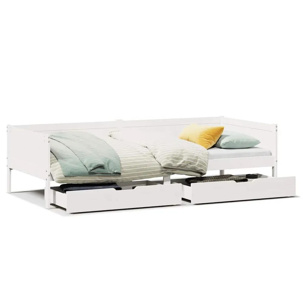 Slaapbank met lades 90x190 cm massief grenenhout wit