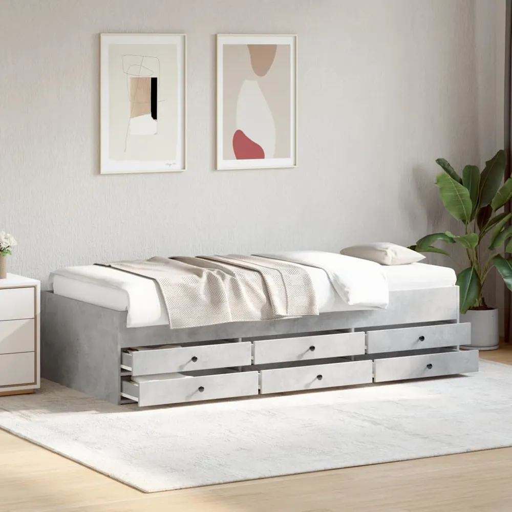 Slaapbank met lades zonder matras 75x190 cm betongrijs