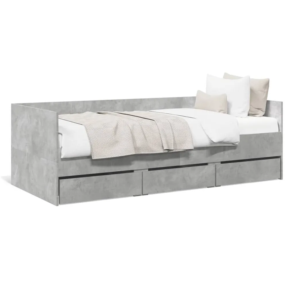 Slaapbank met lades zonder matras 90x190 cm betongrijs
