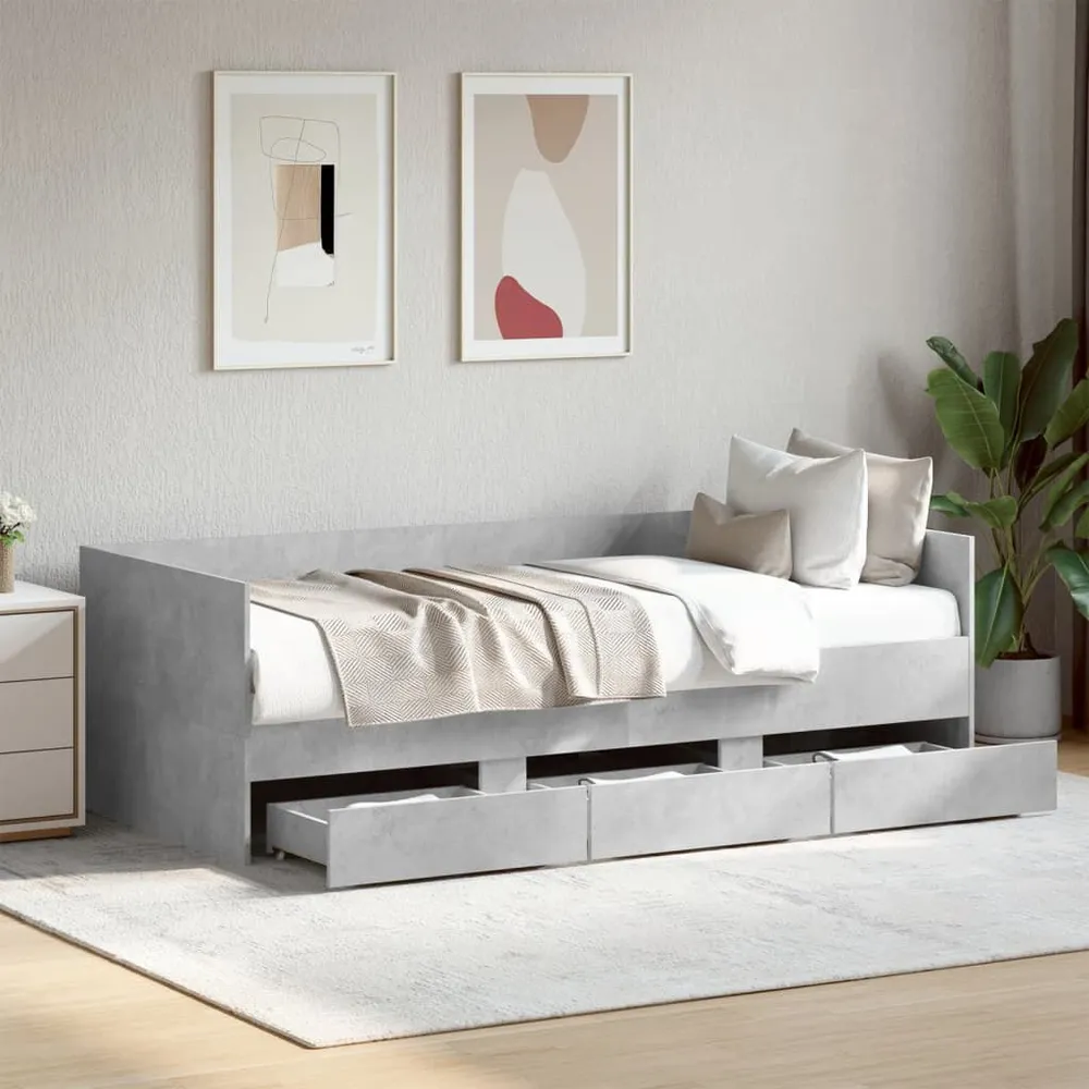 Slaapbank met lades zonder matras 90x190 cm betongrijs