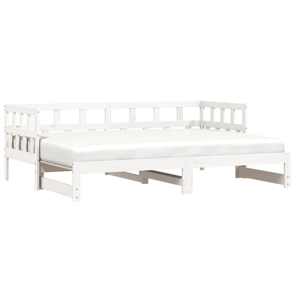 Slaapbank met onderschuifbed 90x190 cm massief grenenhout wit