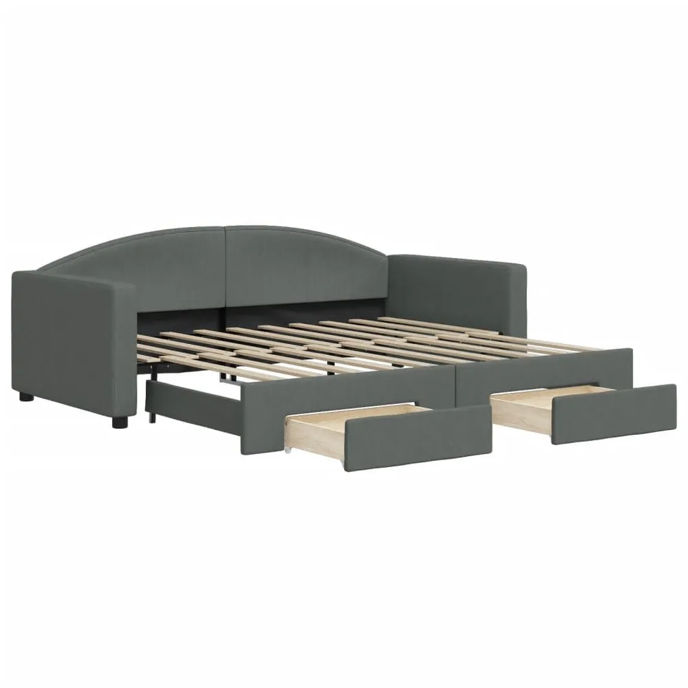 Slaapbank onderschuifbed en lades 90x190 cm stof donkergrijs