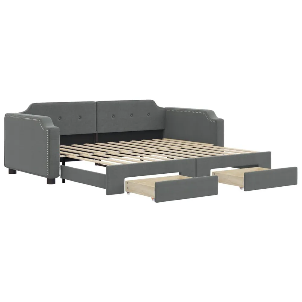 Slaapbank onderschuifbed en lades 90x190 cm stof donkergrijs