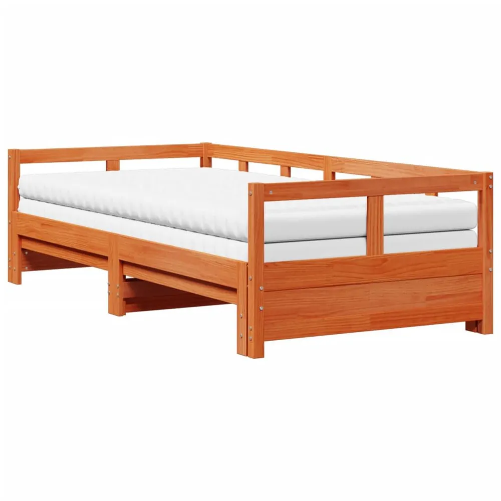 Slaapbank onderschuifbed matras 90x200 cm grenenhout wasbruin