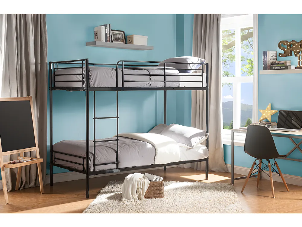 Stapelbed DUOTIS - 2 x 90 x 190 cm - Zwart + matras - Koop nu betaalbaar online