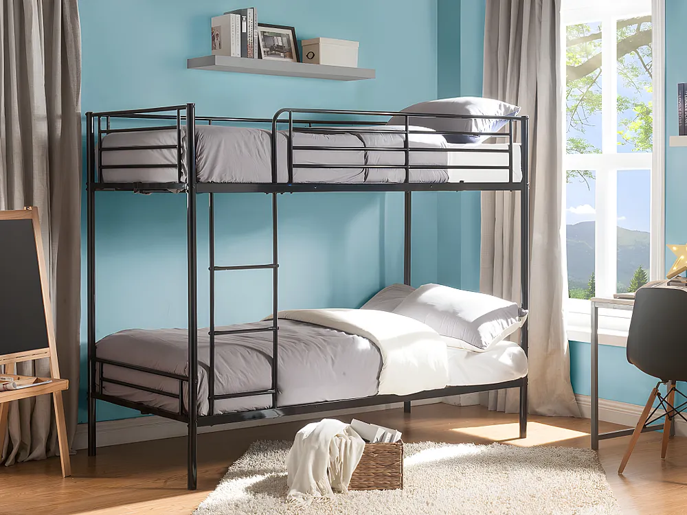 Stapelbed DUOTIS - 2 x 90 x 190 cm - Zwart + matras - Koop nu betaalbaar online