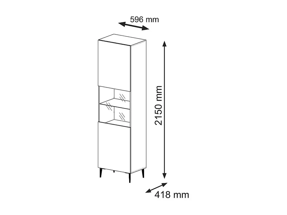 Vitrinekast RAVENNA B SC60 1D 60x42x215 Zwart