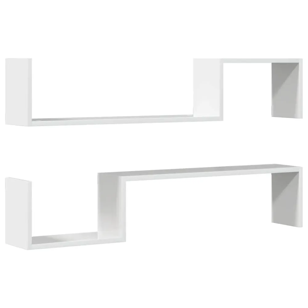 Wandschappen 2 st 100x15x20 cm bewerkt hout hoogglans wit