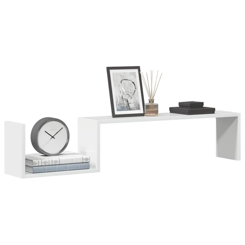 Wandschappen 2 st 100x15x20 cm bewerkt hout hoogglans wit