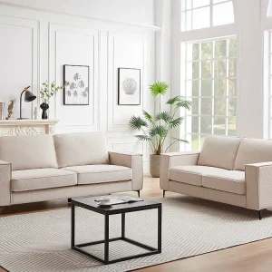 Zitbanken – 3 plaatsen en 2 opstellen – Beige ribfluweel – Design – OLMEDA