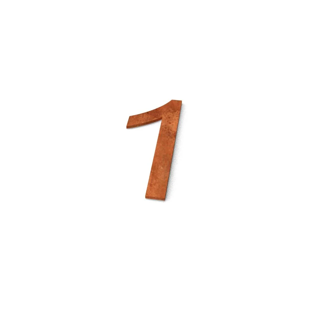 Zichtbaar Huisnummer 1 Cortenstaal (lettertype: Arial)