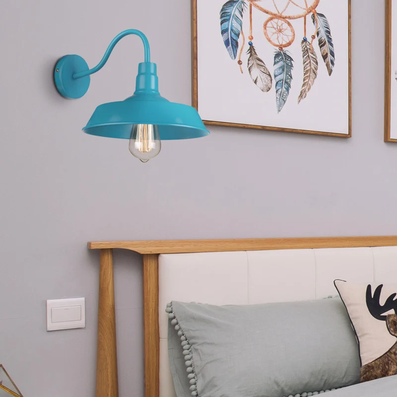 Industrial Stylish Barn Wall Sconce Lamp 1 Bulb Metallic Sconce Wall Lighting Gooseneck Arm Blue/Pink, 10"/14" Breed Stoom...