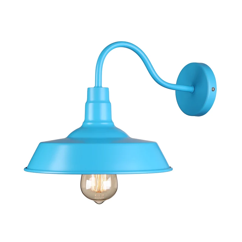 Industrial Stylish Barn Wall Sconce Lamp 1 Bulb Metallic Sconce Wall Lighting Gooseneck Arm Blue/Pink, 10"/14" Breed Stoom...