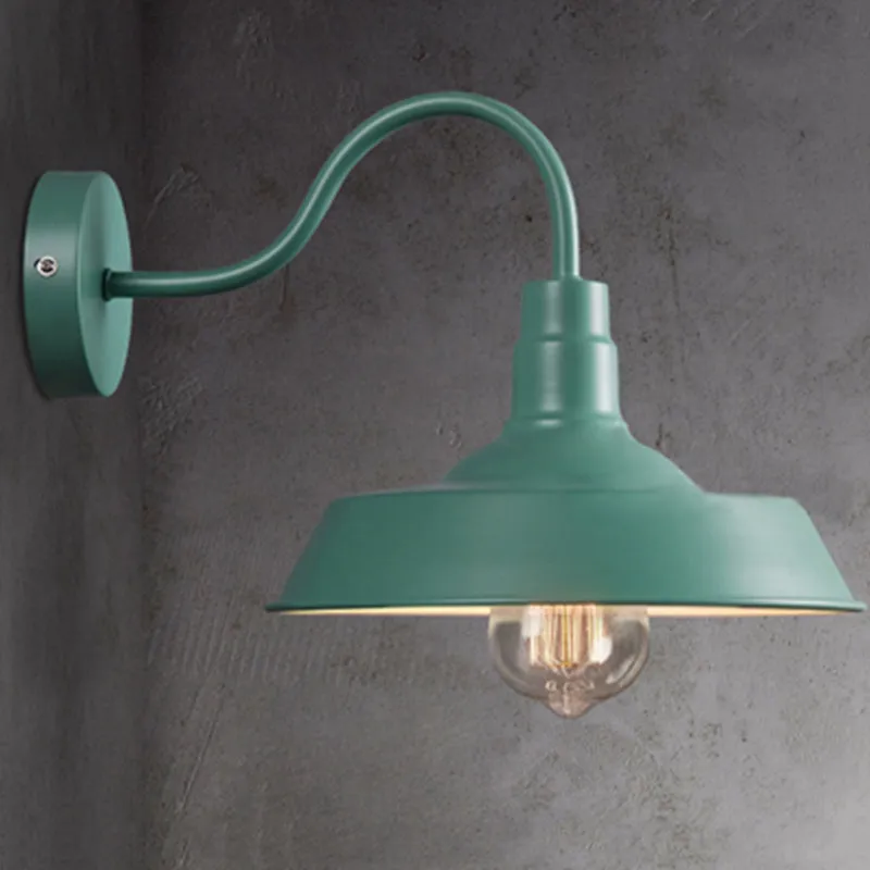 Industrial Stylish Barn Wall Sconce Lamp 1 Bulb Metallic Sconce Wall Lighting Gooseneck Arm Blue/Pink, 10"/14" Breed Stoom...