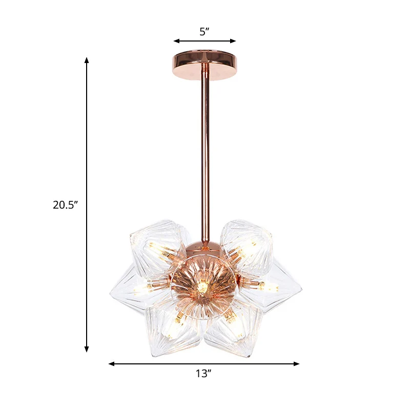 Diamond Amber/Clear Glass Chandelier Lamp Farmhouse Stijlvol 9/12 Heads Copper/Gold Finish Hanging Lighting Copper