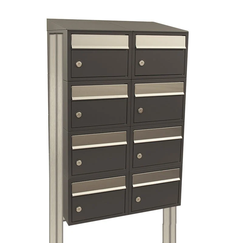 Antiek messing Brievenbusunit Brickset 2-breed, 4-hoog met dak en statief Antraciet 201x67x38 cm (HxBxD)
