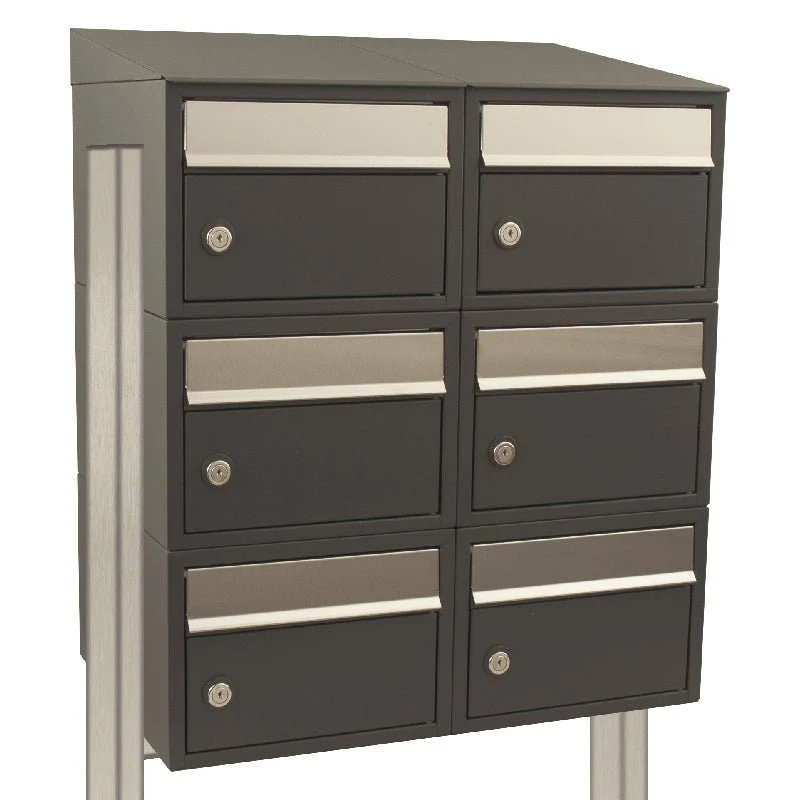 Brievenbusunit Brickset 2-breed, 3-hoog met dak en statief Antraciet 201x67x38 cm (HxBxD) met Krantenhouder