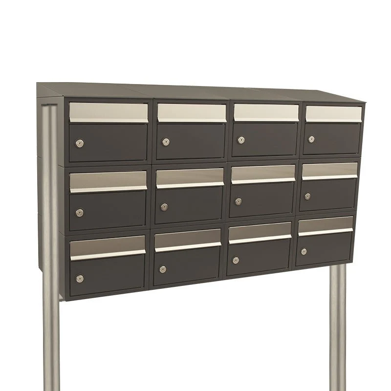 Brievenbusunit Brickset 4-breed, 3-hoog met dak en statief Antraciet 201x122x38 cm (HxBxD) met Antivogelpin