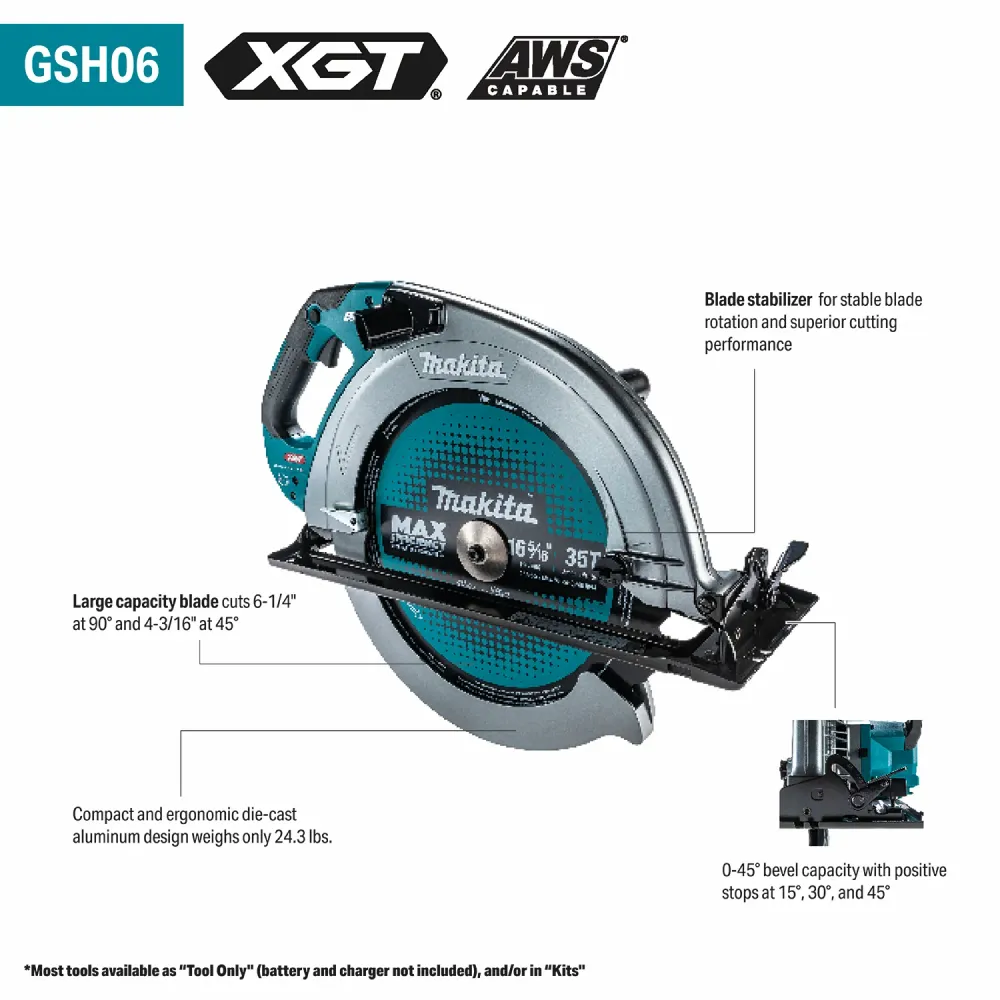 MAKITA 40V max XGT® Brushless Mobiel inzetbaar 16‑5/16" Circular Saw Kit, AWS Capable (5.0Ah) GSH06T1