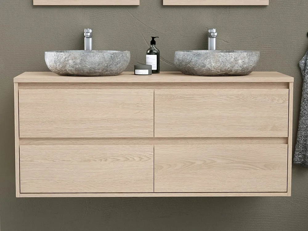 Badkamermeubel met dubbele wastafel van steen, 120 cm, MILIPAM