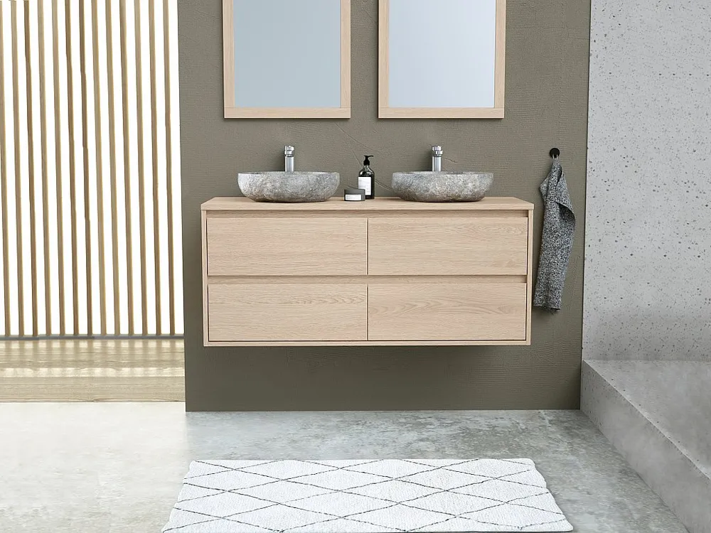 Badkamermeubel met dubbele wastafel van steen, 120 cm, MILIPAM