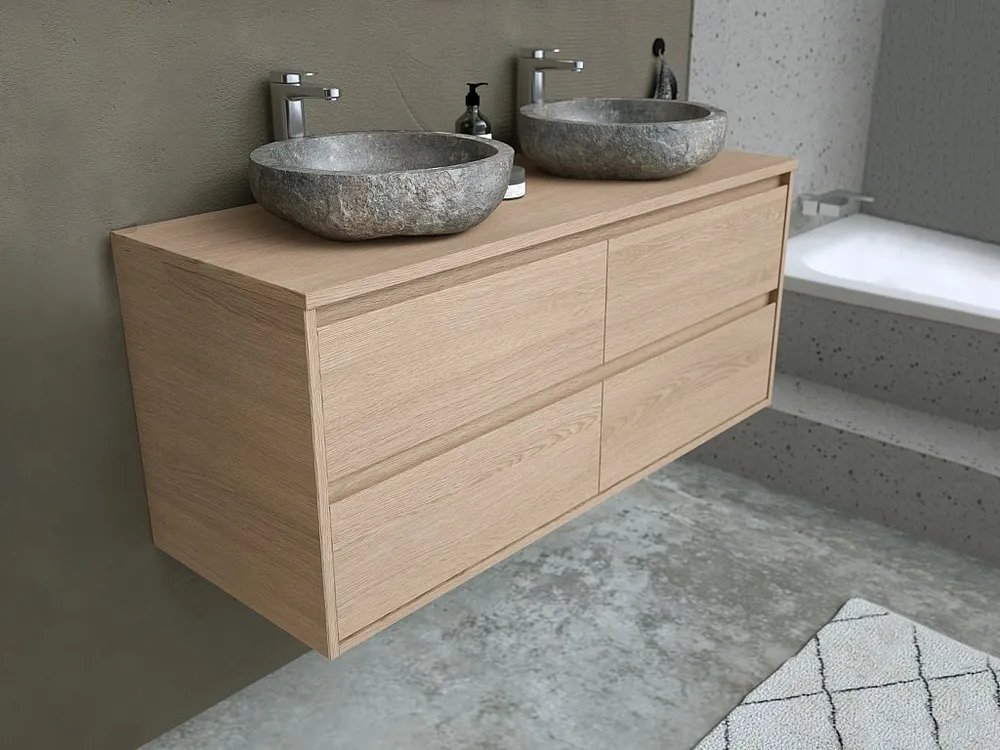 Badkamermeubel met dubbele wastafel van steen, 120 cm, MILIPAM