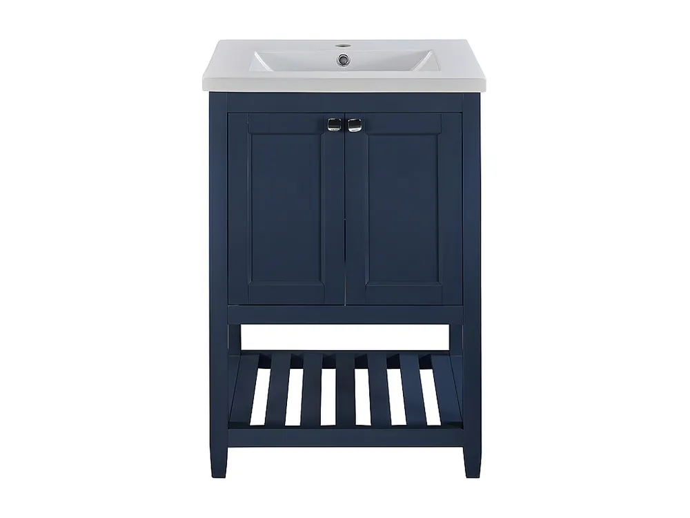 Badkamermeubel met keramische wastafel - 2 deuren en plank onderaan - Blauw (kraan niet inbegrepen)