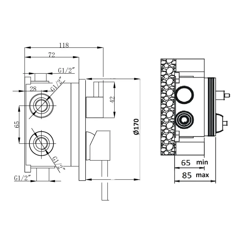 Built- two-way shower mixer simpel box Echo chrome-plated brass