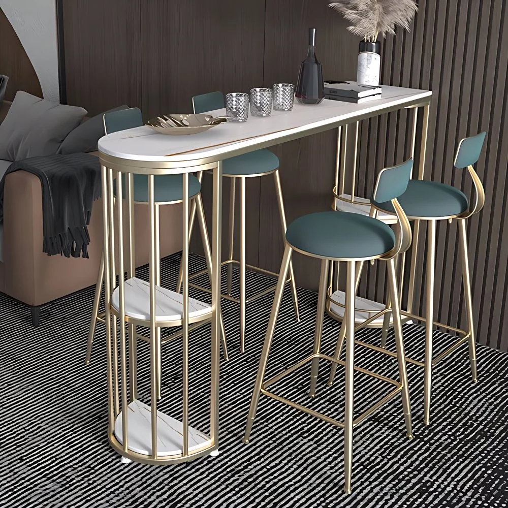 Contemporain Stone Storage Pub Height Dining Table Double Pedestal Indoor Bar Table, Only Table 47
