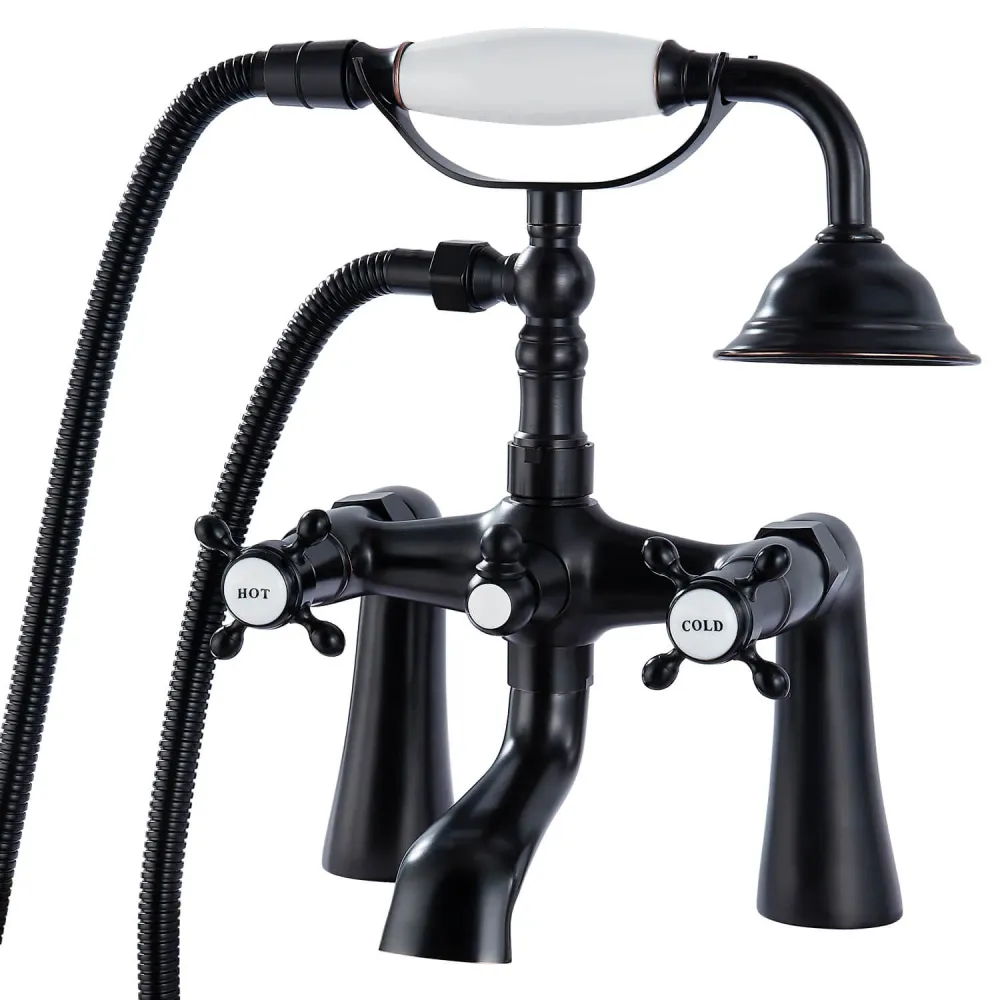 Gotonovo Badrandcombinaties Badkuipkraan Clawfoot met handdouche 6 inch Telefoonvormige sproeier Doucheheld dubbele kruisg...