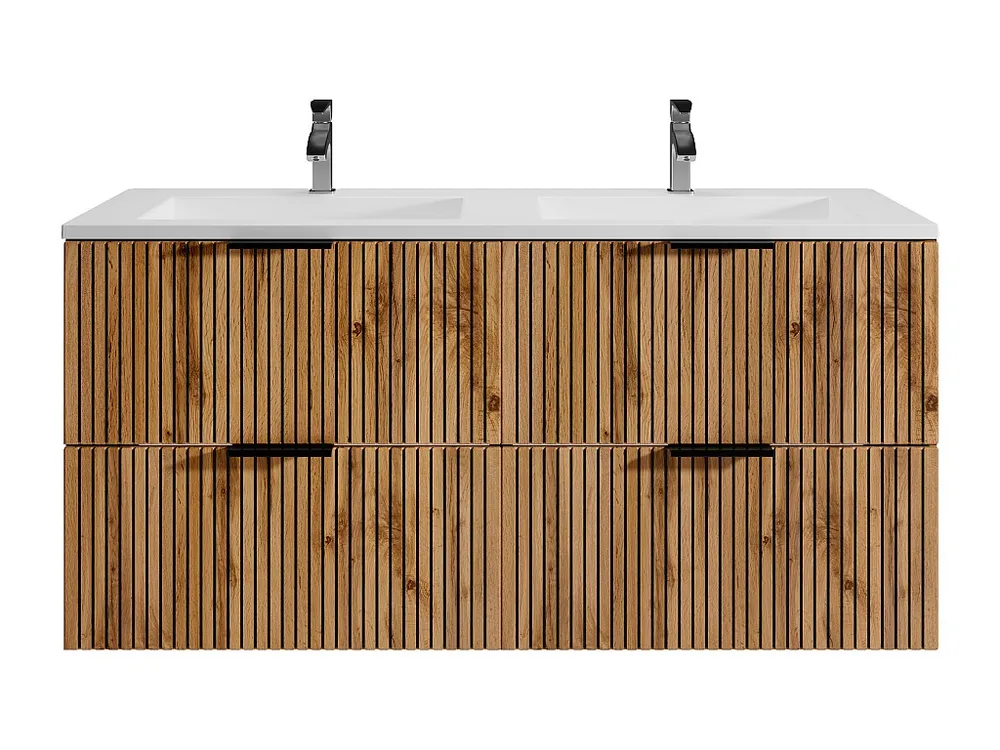 Hangmeubel met groeven met inbouwwastafel, zwak naturel en zwart, 120 cm, MADELA