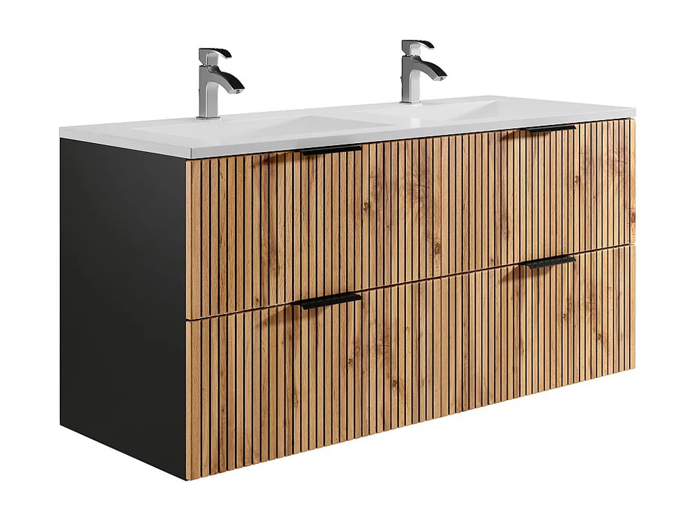Hangmeubel met groeven met inbouwwastafel, zwak naturel en zwart, 120 cm, MADELA