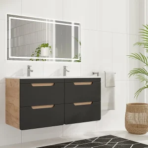 Hangmeubel met inbouwwastafel, naturel en antraciet, 120 cm, ARUBA