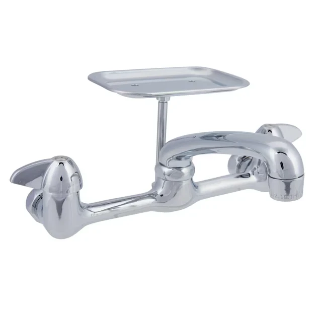 Homewerks Worldwide Kitchen faucets- wall mount Verchroomd Double Handle Wall-mount Kitchen Faucet (Soap Dispenser Included)