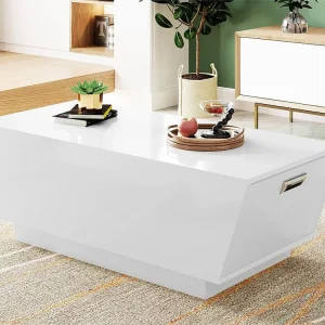 Moderne salontafel met LED - omgekeerde trapeziumvorm - 2 laden - Wit