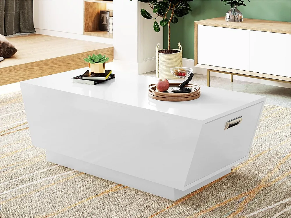 Moderne salontafel met LED - omgekeerde trapeziumvorm - 2 laden - Wit