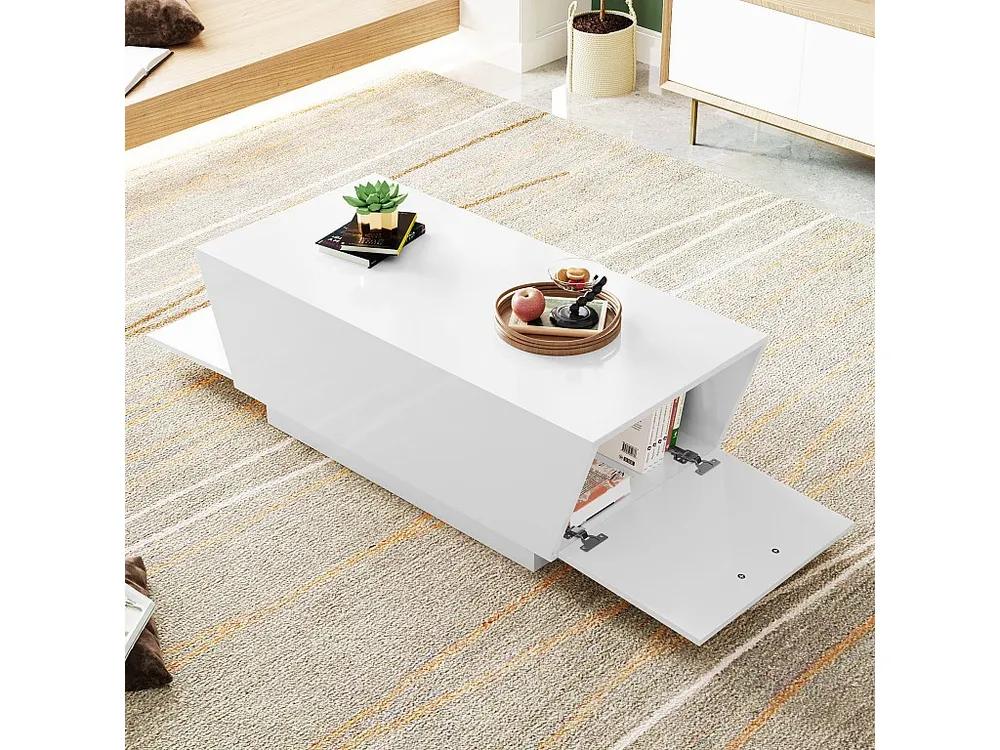 Moderne salontafel met LED - omgekeerde trapeziumvorm - 2 laden - Wit