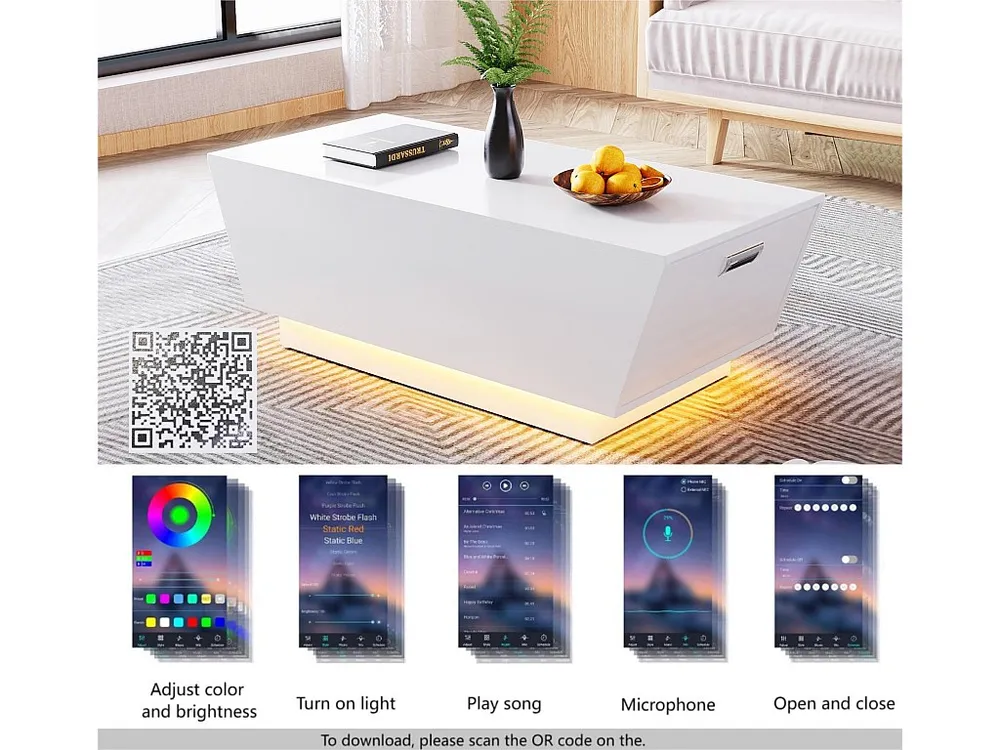 Moderne salontafel met LED - omgekeerde trapeziumvorm - 2 laden - Wit