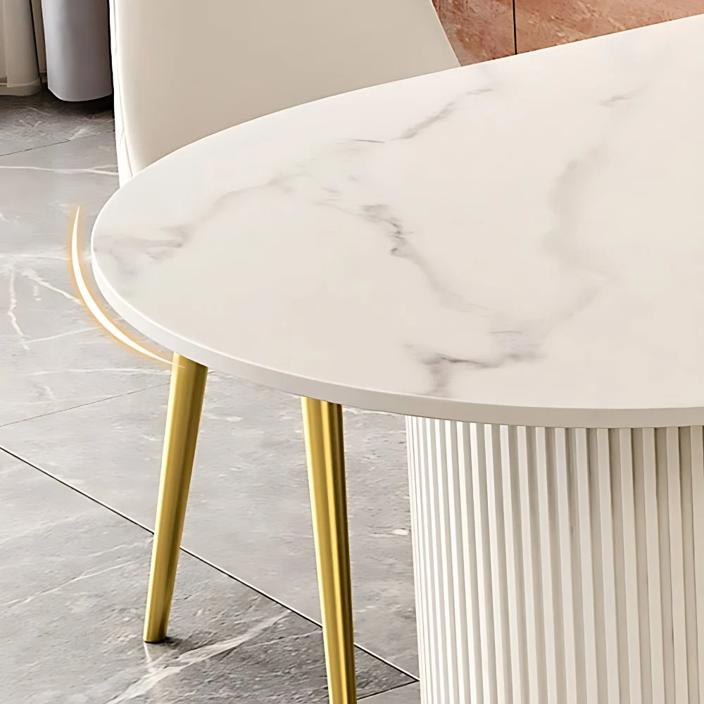 Oval Sintered Stone Dining Table Chique Fixed Table Double Base 51