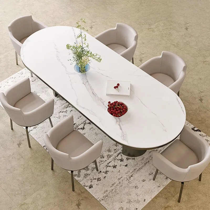 Oval Sintered Stone Dining Table Strak Table White Double Pedestal 55