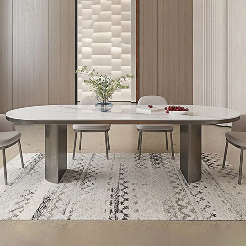 Oval Sintered Stone Dining Table Strak Table White Double Pedestal 55