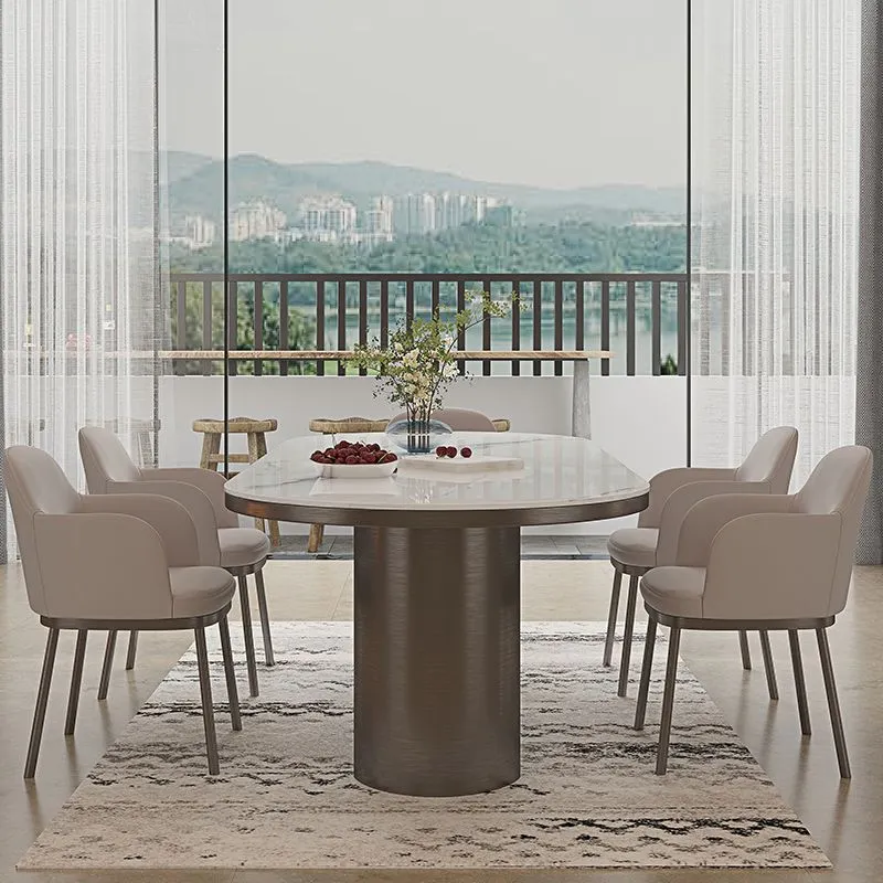 Oval Sintered Stone Dining Table Strak Table White Double Pedestal 55