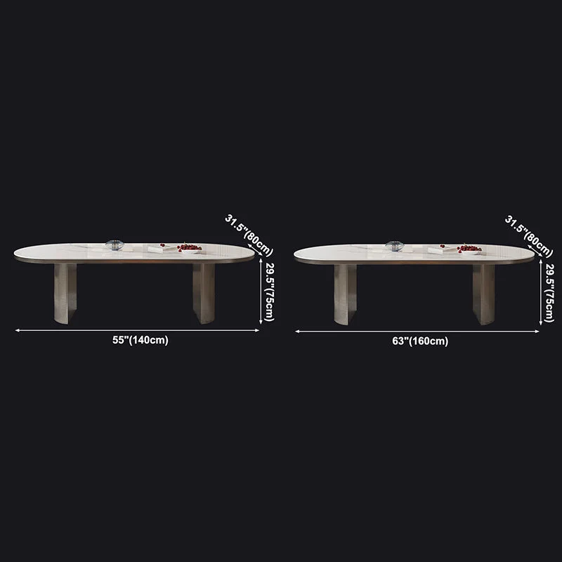 Oval Sintered Stone Dining Table Strak Table White Double Pedestal 55