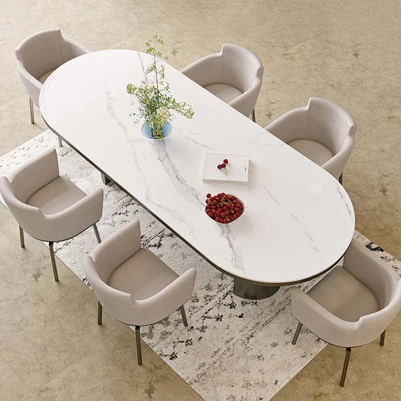 Oval Sintered Stone Dining Table Strak Table White Double Pedestal 55