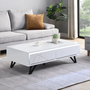 Salontafel met 2 lades met ledverlichting van mdf - Wit gelakt - SALIANO