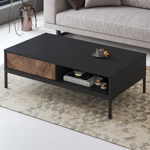 Salontafel met 2 lades en 2 nissen - Zwart en schemerig naturel - MIALINE