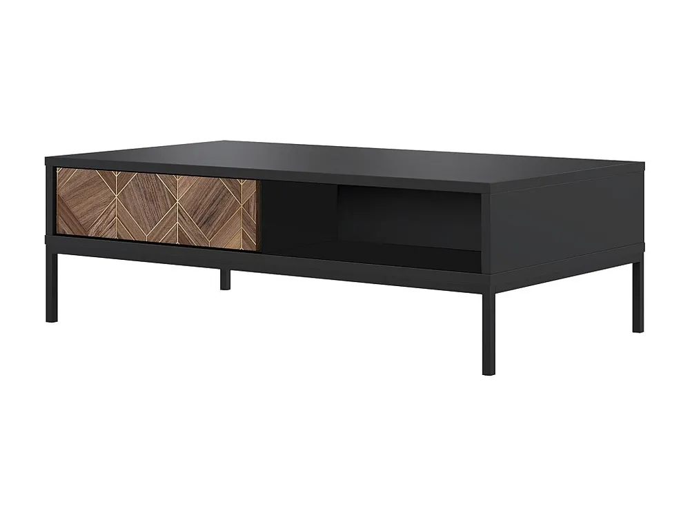 Salontafel met 2 lades en 2 nissen - Zwart en schemerig naturel - MIALINE