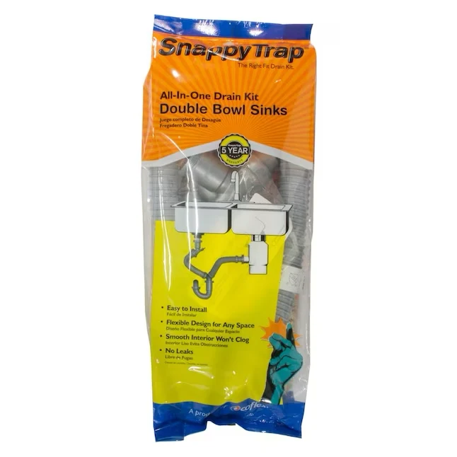 SnappyTrap Snappy Trap Drain Kit Double Bowl Kitchen Sinks 1-1/2- P-Trap Black Plastiek