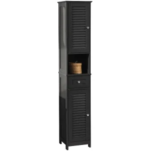 SoBuy FRG236-DG badkamermeubel badkamerkast hoog donkergrijs- kast hout - opbergkast badkamer- Hoge kast voor de badkamer...